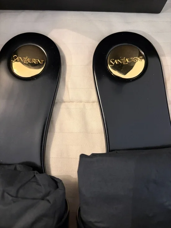 Saint Laurent Carlyle 00 Black Flat Sandals Sz 37 - Picture 3 of 8